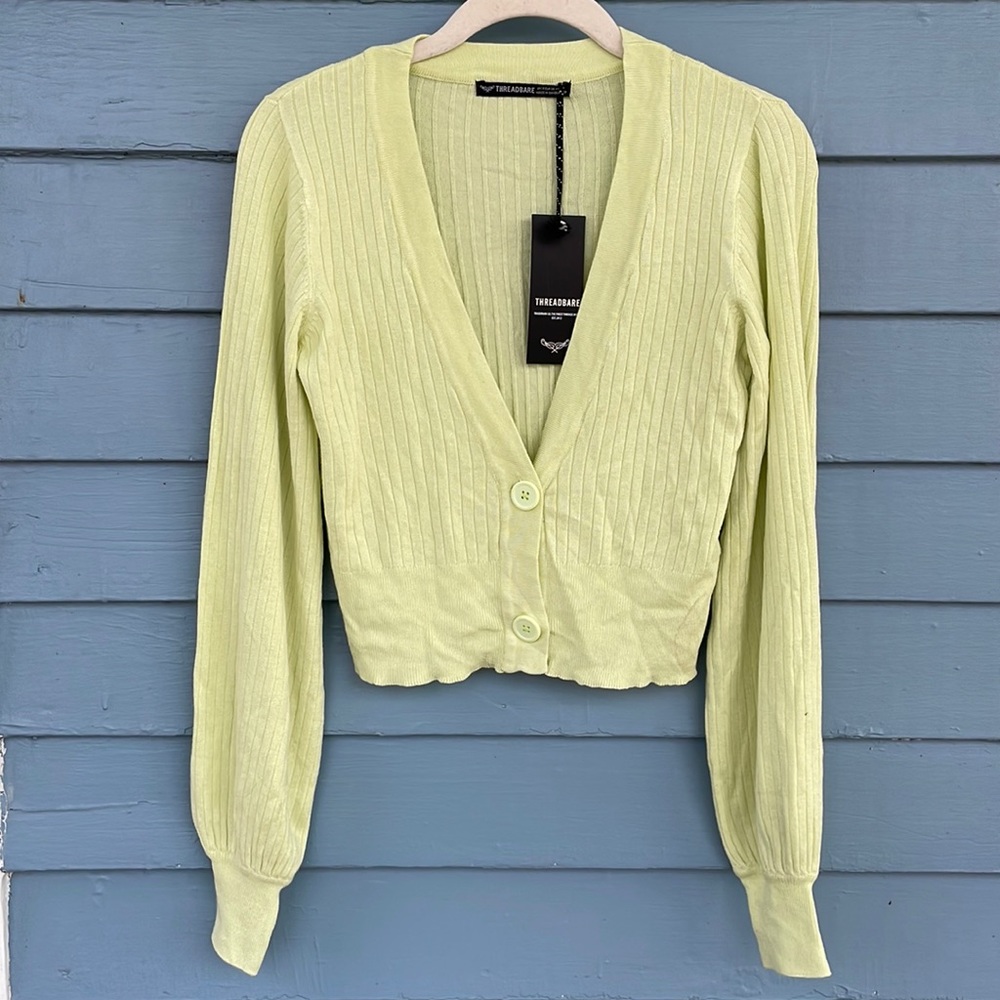 Threadbare Lime Green Cropped Button-Down Cardigan